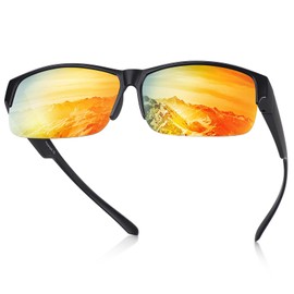 TINHAO Polarized Fit Over Sunglasses Unisex Wear Over Glasses Sunglasses with Semi Rimless Frame & UV Protection Lenses(Black, Orange)