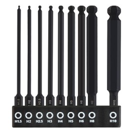KIMLONTON Hex Ball Point Bit, 9-Piece Set, S2 Steel, Black Phosphate Treatment, Single Head, Hexagonal Shaft Magnetic Driver Bit for Electric Screwdrivers, Total Length 3.9 inches (100 mm), Opposite