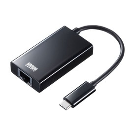 Sanwa Supply USB-C VLAN4BKN USB 3.2 Type C to LAN Adapter (with USB Hub Port, Black)