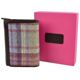 Ladies Compact Tri-Fold Leather Purse Wallet by Mala; Abertweed Collection Wool (Rose)