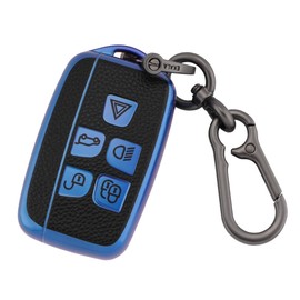 ERMWALR Car Key Fob Cover Protection Fit for Land Rover LR4 Range Rover Sport Evoque Jaguar XF XJ XJL F-pace 5 Buttons Smart Key Fob Case with Key Fob Keychain (PW-Rov-E)