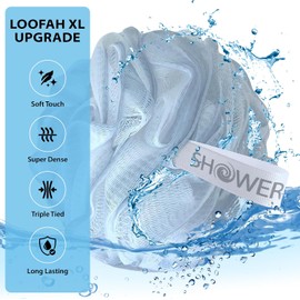 Loofah Bath Sponge XL 75g Soft Set by Shower Bouquet: 4 Pack Pastel Colors - Extra Large Mesh Pouf Scrubber for Men and Women - Exfoliate with a Big Lush Lathering Cleanse & Beauty Bathing Accessories