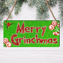 Festive Cheer Unleashed: Wooden Plaque - 19cm x 9cm, Ideal Christmas Decoration Gift for the Holiday Season Christmas Festive Decor (Mdf Wood Indoor Use Only 19cm x 9cm, Grinchmas Green)