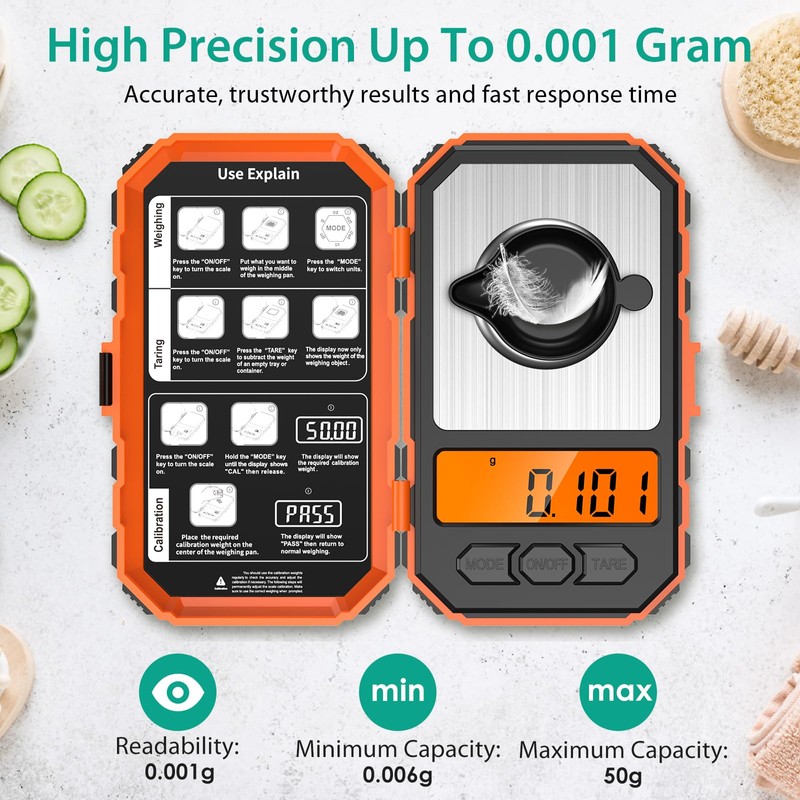 ORIA Digital Pocket Scale, 50g/0.001g Professional Milligram Scale, Portable Kitchen