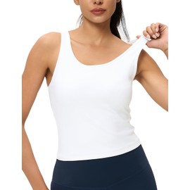 Womens Double Lined Workout Tank Tops Scoop Neck Yoga Tanks Casual Crop Sleeveless Summer Top White XL
