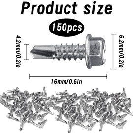 150 pieces trapezoidal sheet screws, self-tapping screws, self-tapping screws, drilling screws M4.2 x 16 mm, 410 stainless steel, roof screws with sealing disc, plumber screws (silver)