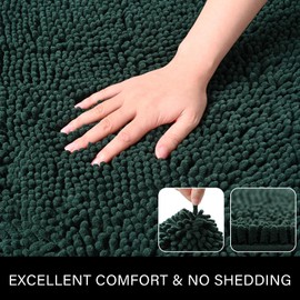 LOCHAS Luxury Bathroom Rug Shaggy Bath Mat 24 x 44 Inch, Washable Non Slip Bath Rugs for Bathroom Shower, Soft Plush Chenille Absorbent Carpets Mats, Hunter Green