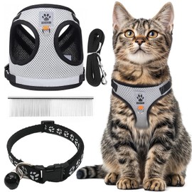 CUEMOON Katzengeschirr mit Leine Softgeschirr für Katze, Katzenleine mit Geschirr für Katzen Verstellbar Katzen Geschirr Set Cat Harness Softgeschirr für Katze (Grau, S)