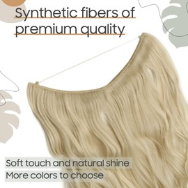 20 Inches Curly Wavy Hair Extensions Secret Headband No Clip Easy Invisible Crown Wire in Hair Extensions Hairpiece for Women Bleach blonde