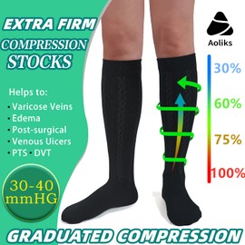Aoliks 30-40 mmHg Medical Graduated Compression Socks for Men & Women - 2 Pack Extra Firm Support Knee High Circulation Socks Circaid Compression Socks