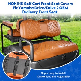 NOKINS Golf Cart Seat Covers for YAMAHA/G29/Drive2, Vinyl Front&Rear Seat Cover with Flip-Up Armrests kit, with Cup Holder, for 1" Square Tube (All Brown)