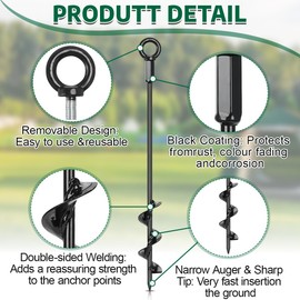 hannger 2 Pack 18" Ground Anchors Screw in, Tent Stakes Anchors with Drill, Heavy Duty Earth Anchors for Tent, Canopy, Trampoline