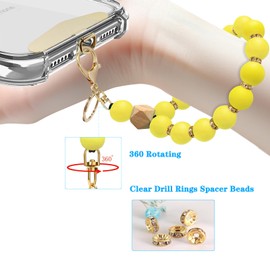 Yudaky Silicone Beaded Phone Wrist Strap, Phone Bracelet Strap with Tether Tab Elastic Hands Free Phone Wristlet Strap (Yellow)