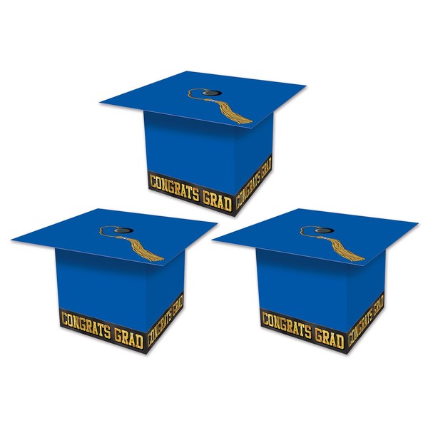 Beistle 54124-B Grad Cap Favor Boxes, 3 X 1/4-Inch X