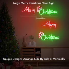 Large 25 Inch Merry Christmas Neon Signs, Red Green Led Neon Light Sign for Party Gift Home Bedroom Man Cave Bar Business