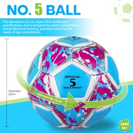 Size 5 Football Unisex - Adult Hybrid Training Football for Children and Adults Football Fans Item Football Lovers Birthday Gift Regular Play (Blue Pink, Size 5)