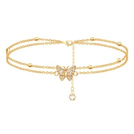 COLORFUL BLING Butterfly Anklet Adjustable Layered Anklet Summer Beach Holiday Jewelry Gift for Women-Gold