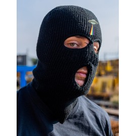 Rainbow Spaceship Ski Mask Embroidered Pride Three Hole Mask Knit Parade Balaclava (Grey)