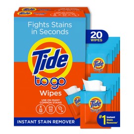 Tide Stain Remover for Clothes, Tide To Go Wipes, Instant Stain Remover for Clothes, Travel & Pocket Size, 20 Count