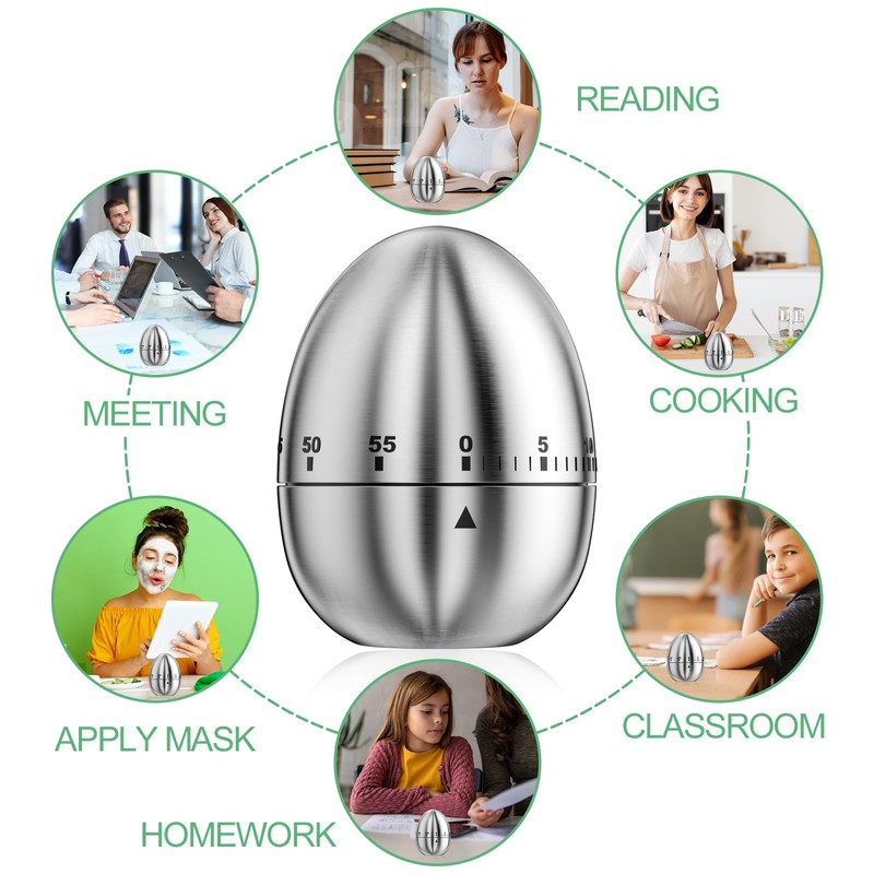 Rseuphiee Egg Timer, Kitchen Timer Egg Made of Stainless Steel,