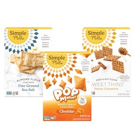 Simple Mills Best Snacks Variety Pack, Sea Salt Almond Flour Crackers, Honey Cinnamon Sweet Thins and Cheddar Pop Mmms, Gluten Free, Paleo Friendly Healthy Snacks, (Pack of 3)