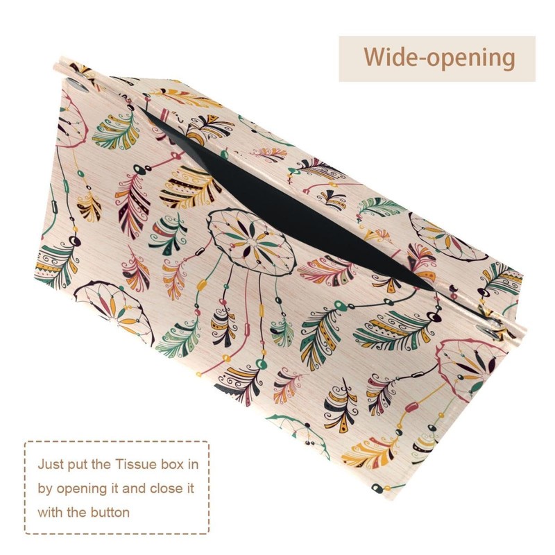 2 Pack Tissue Box Cover Holder, Dreamcatcher Feather Rectangle Leather