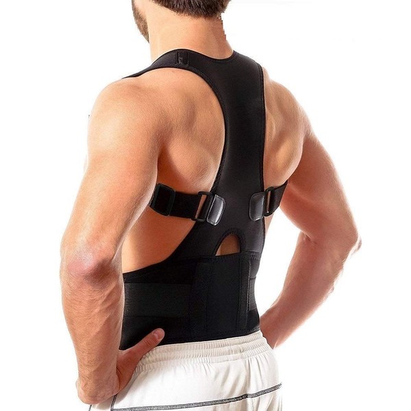 Magnetic Posture Support Back Brace with self heating neck brace included - Adjustable Posture Corrector Brace Shoulder Back Support Belt (Large)