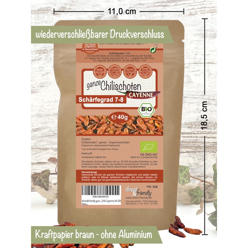 direct&friendly | Whole Organic Cayenne Chilli Peppers | Sharp Level