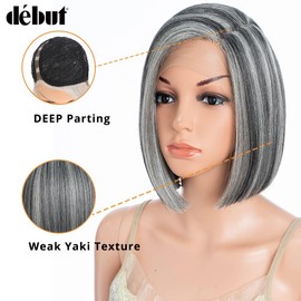 Début Lace Front Wig for Black Women Bob Wig for White Women Synthetic Hair 24 cm 120 g Natural Straight Swiss Lace Heat Resistant Fibres Half Hand Tied (24 cm, PD 34H/51T)