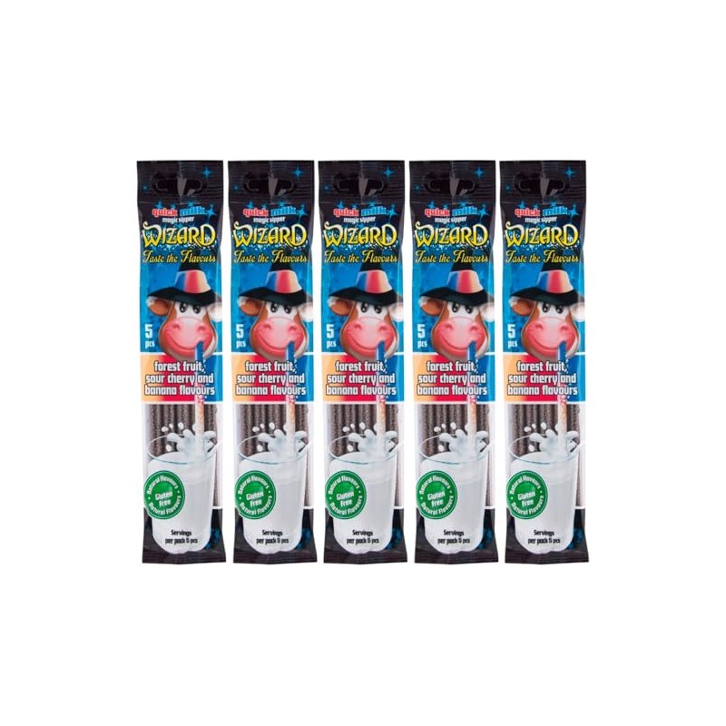QUICK MILK - Wizard - Trinkhalme–Waldfrucht, Banane, Kirsche- 5 Stück