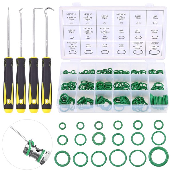 Glarks 274Pcs 18 Size O Rings Seal Gasket Washer O Ring Assortment with 4Pcs Picks and Hooks Set for Faucet Tap Plumbing and Car Vehicle Automotive Repair, Air or Gas Connections