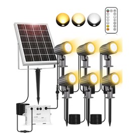 CLY 6 in 1 Solar Spotlights Landscape Outdoor Garden, Solar Spotlights IP66 Waterproof Landscape Lighting with Remote 18M Cable for Garden, Lawn, Patio, 2700K/4000K/6500K