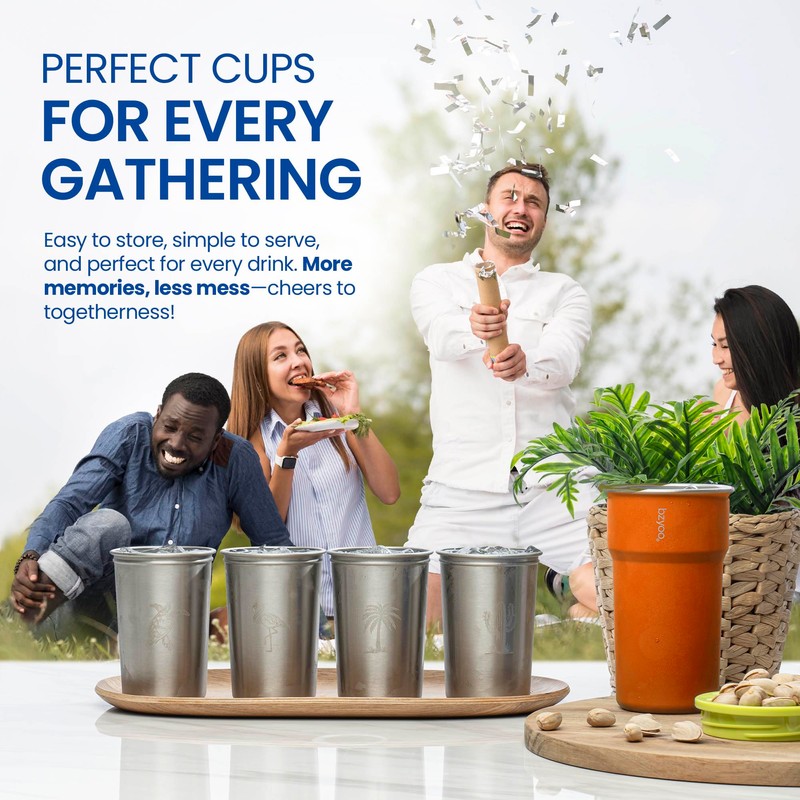 bzyoo Nesting Stainless Steel Camping Cup Set with Hook –