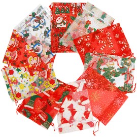 CCINEE Christmas Drawstring Bag, Organza Wrapping, Pouch, Glitter, Transparent, Stylish, Cute, Small Items, Packaging, Present, Gift (5.1 x 7.1 inches (13 x 18 cm), 20 Pieces, Christmas)