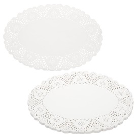 HARFINGTON 150pcs Lace Paper Doilies 13.8 x 10.5 Inch White Oval Disposable Decorative Paper Placemats Hollow Flower Absorbing Papers for Cakes Desserts Food Decoration Wedding Birthday