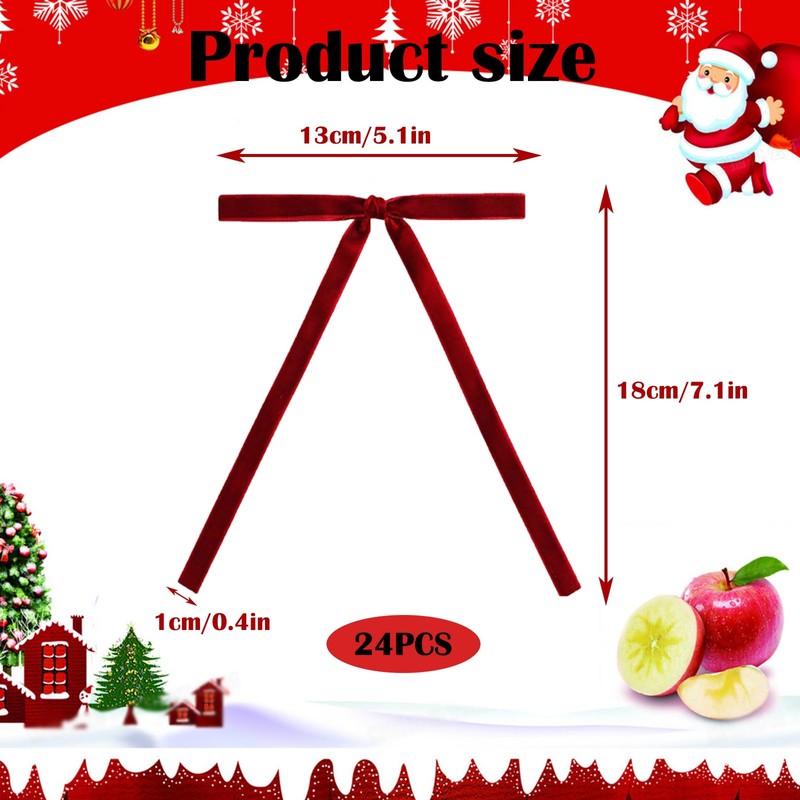 KFSCIP 24 Pcs Christmas Tree Bows, Velvet Bows Christmas, Red