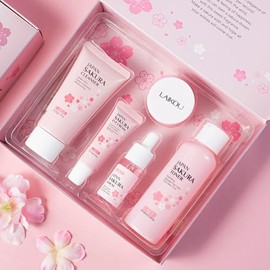 Yasovigi- Kit de cuidado de la piel Sakura para mujeres adolescentes, 5 piezas de cuidado de la piel, set de regalo de viaje con limpiador, tnico,    