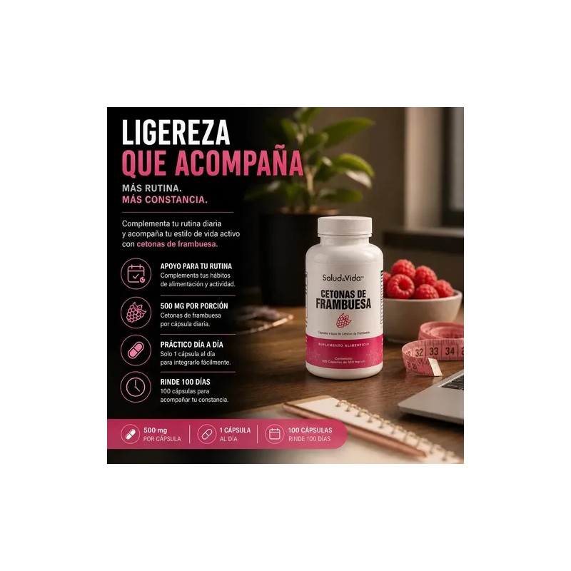 Cetonas de Frambuesa 500 mg | 100 Cápsulas | Salud&Vida