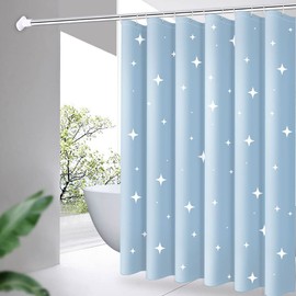 Lkw Ogechi Shower Curtain Blue Weighted Hem 240cm Drop Star Patterned, Polyester Machine Washable Weighted Shower Curtain, Waterproof Anti-mould Wetroom Long Shower Curtain Heavy Duty (240 * 200cm)