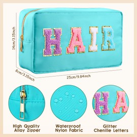 4 Bolsas de Nailon de Cosmético con Letras de Chenilla Bolsa de Maquillaje Fresa con Cierre Set de Bolsa de Maquillaje Organizadora Impermeable con Parches para Mujer (Clásico, Stuff, Face)