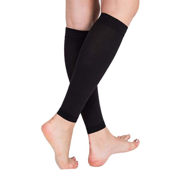 Tektrum A PAIR OF CALF SHIN GRADUATED COMPRESSION MEDICAL SLEEVE 20-30MMHG FOR MEN AND WOMEN - BLACK, LARGE