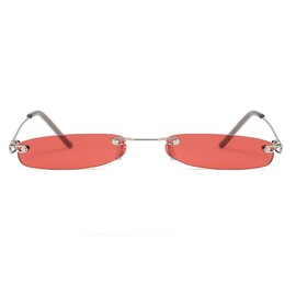 Armear Fashion Rimless Narrow Small Rectangle Sunglasses Clear Colored Lens Red Tinted