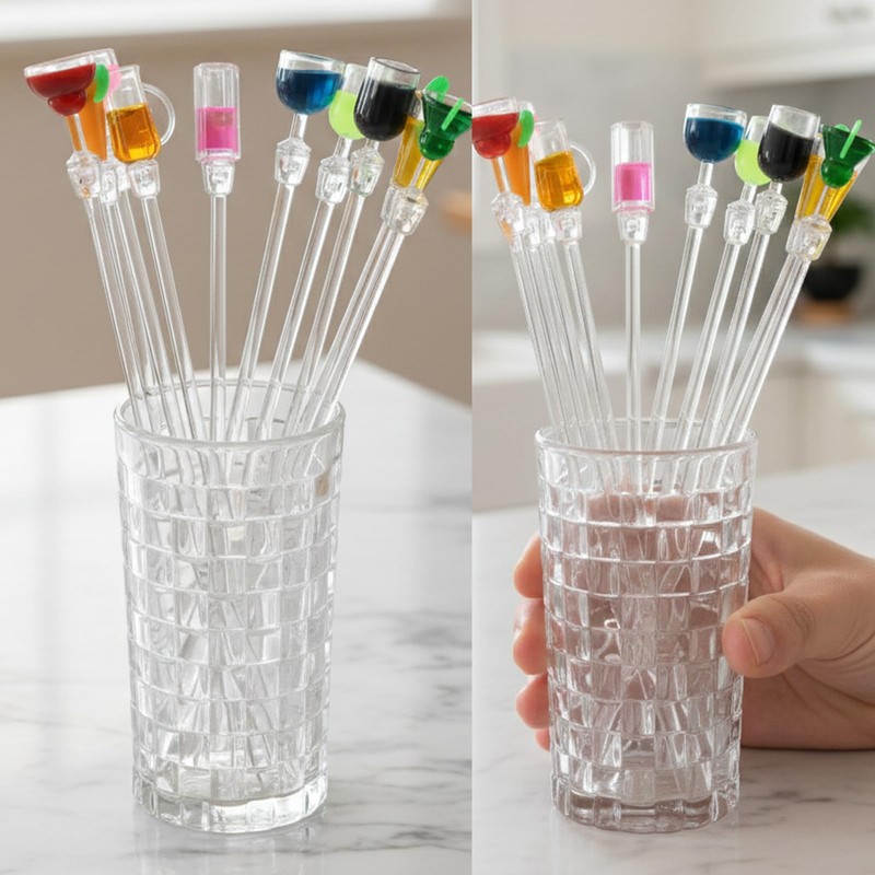 10 Pcs Colorful Swizzle Sticks Cocktail Clear Beverage Stirrers MultiColor