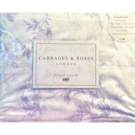 Cabbages & Roses of London Luxurious Home Collection 100% Cotton Percale Crisp & Cool, Lightweight Wrinkle Free Hotel Quality 4pc Sheet Set (Lilac Alderney, King (U.S. Standard))