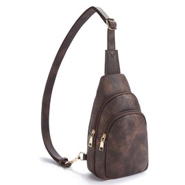 Telena Small Sling Bag for Women Leather Crossbody Fanny Packs Chest Bag for Women - Color: Coffee