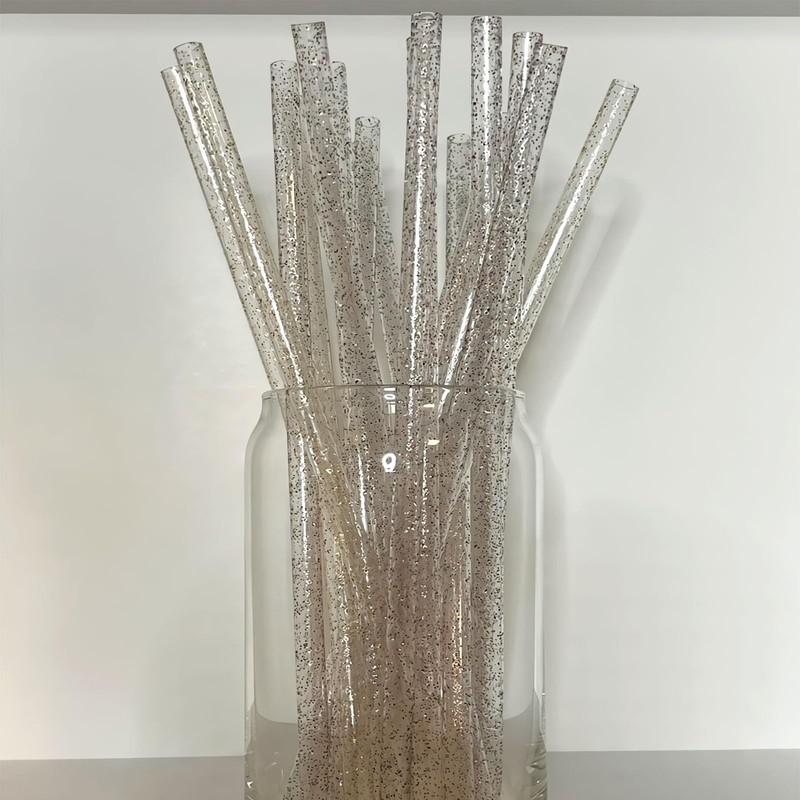 Unique Gold Glitter Reusable Plastic Straws (Pack of 10) -