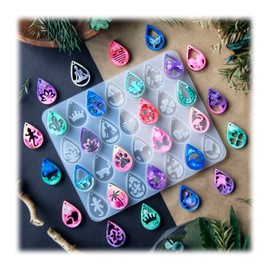 KOTEDUA Keychain Resin Molds Silicone with Hole, 28pcs UV Resin Jewelry Mold, Epoxy Resin Molds for Keychain Pendant Jewelry Making Molds for Epoxy Resin Earring Mold, Earrings, Necklace