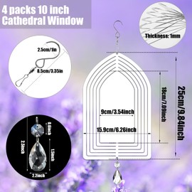 WindMage 4Pack 10inch Sublimation Wind Spinner Blanks 3D Aluminum Metal Wind Sculpture Kinetic Spinners for Yard and Garden Indoor Art Ornaments Hanging Decoration (Cathedral Window)