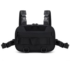 MiOYOOW Sports Chest Bag, Tactical Chest Bag, Breathable Running Vest Bag for Hiking, Cycling, Hunting, Fishing, Travel, Black (shoulder strap with release buckle), Classique