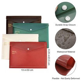 VANRA File Folders Letter Size 12 Pack Plastic File Envelopes with Snap Closure, A4 Filing Envelope Project Folder Holder File Pockets Jacket Document Letter Organizer (4 Colors)